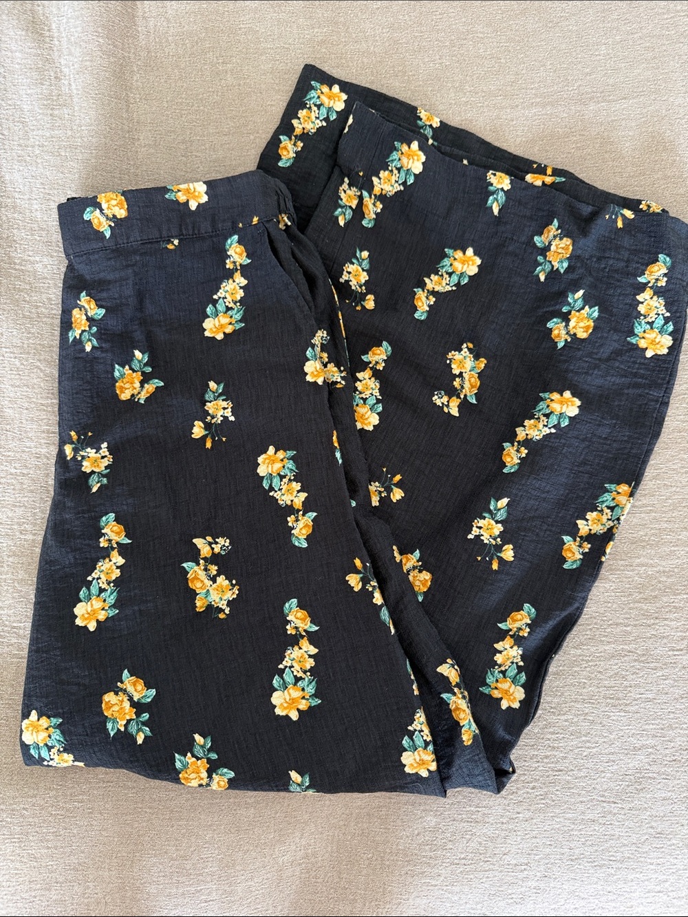 a new day Black Pants with Yellow Floral Print